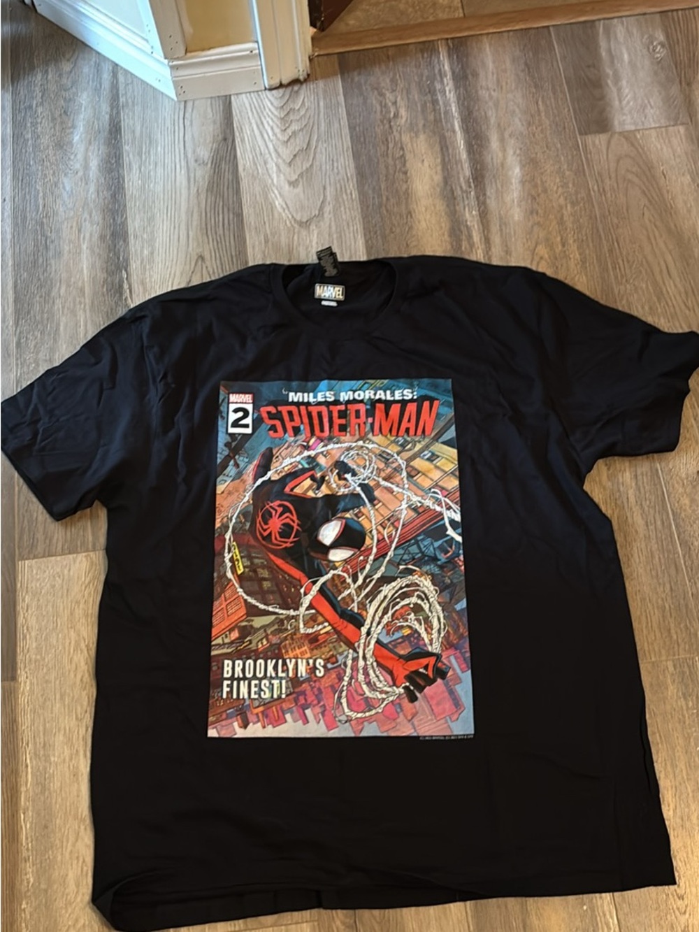 Marvel Miles Morales Spider-Man Black Tee with Comic Panel Art